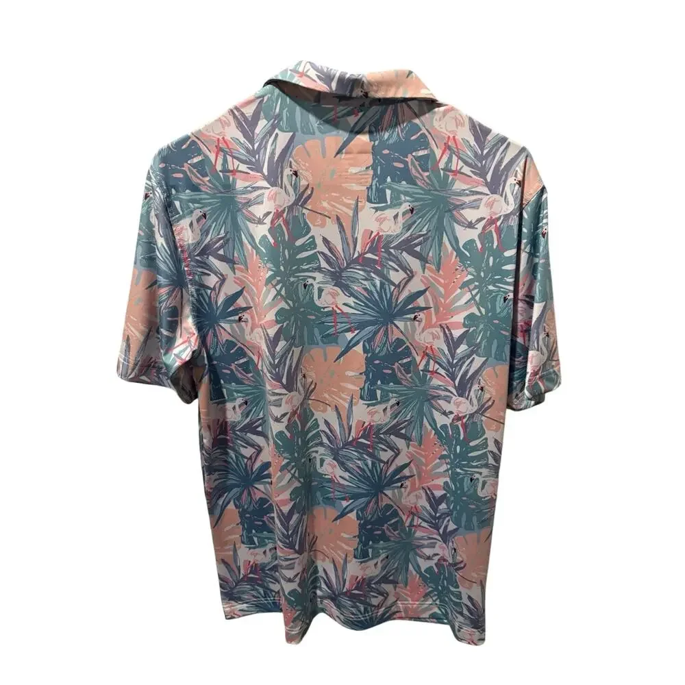 Waggle Men’s Golf Polo Shirt Fairway Flamingo Print Performance Stretch - Picture 4 of 4